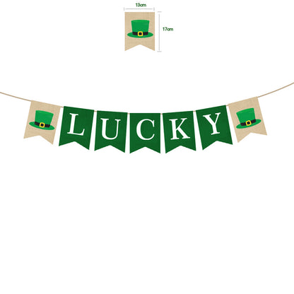 St. Patrick's Day Four Leaf Clover Lrish Festival Party Felt Banner Pull Flag