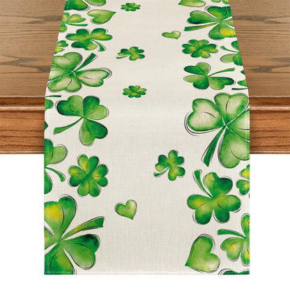 Lucky Four-Leaf Clover Table Runner - St. Patrick's Day Tablecloth Decoration