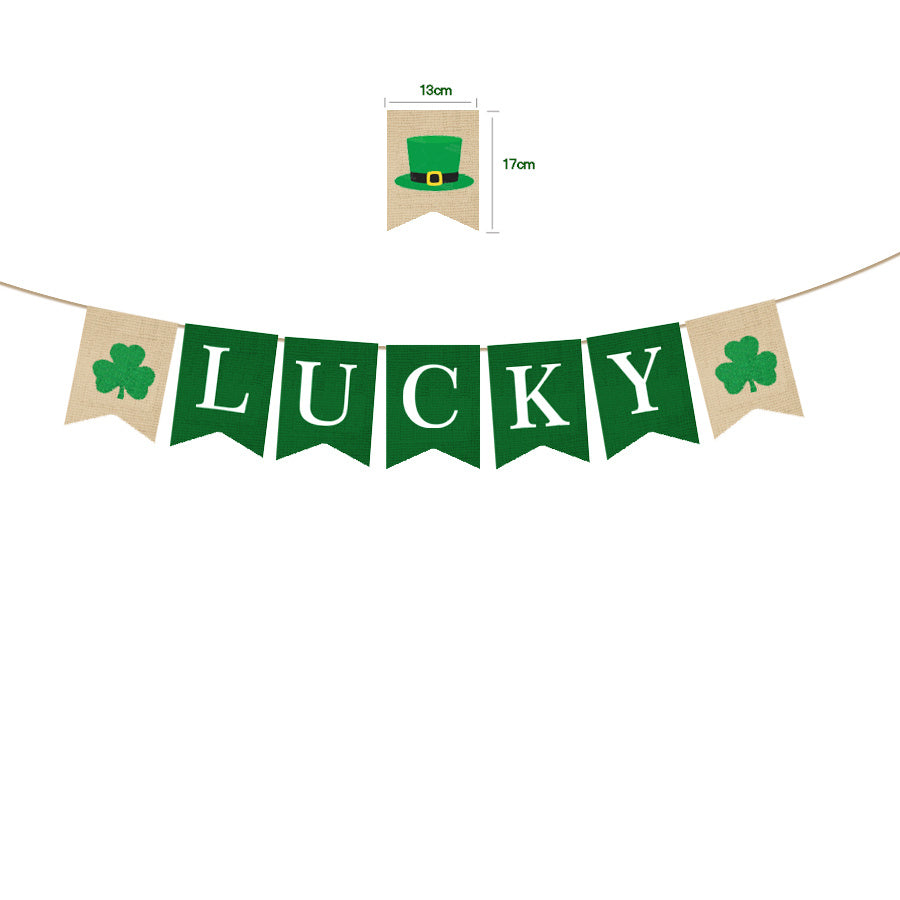 St. Patrick's Day Four Leaf Clover Lrish Festival Party Felt Banner Pull Flag