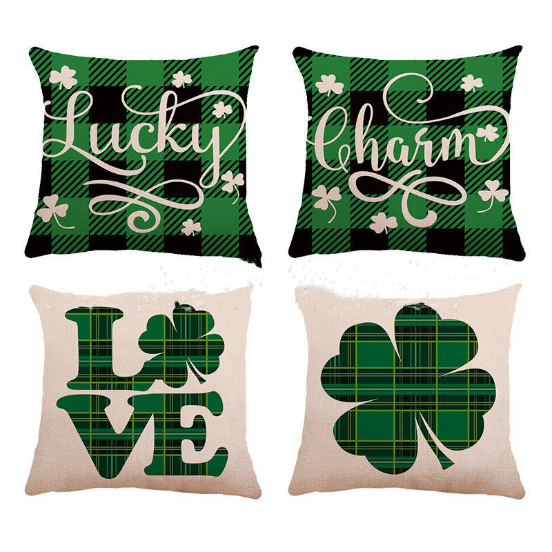 Irish Clover Linen Throw Pillow - St. Patrick's Day Home Decor Cushion