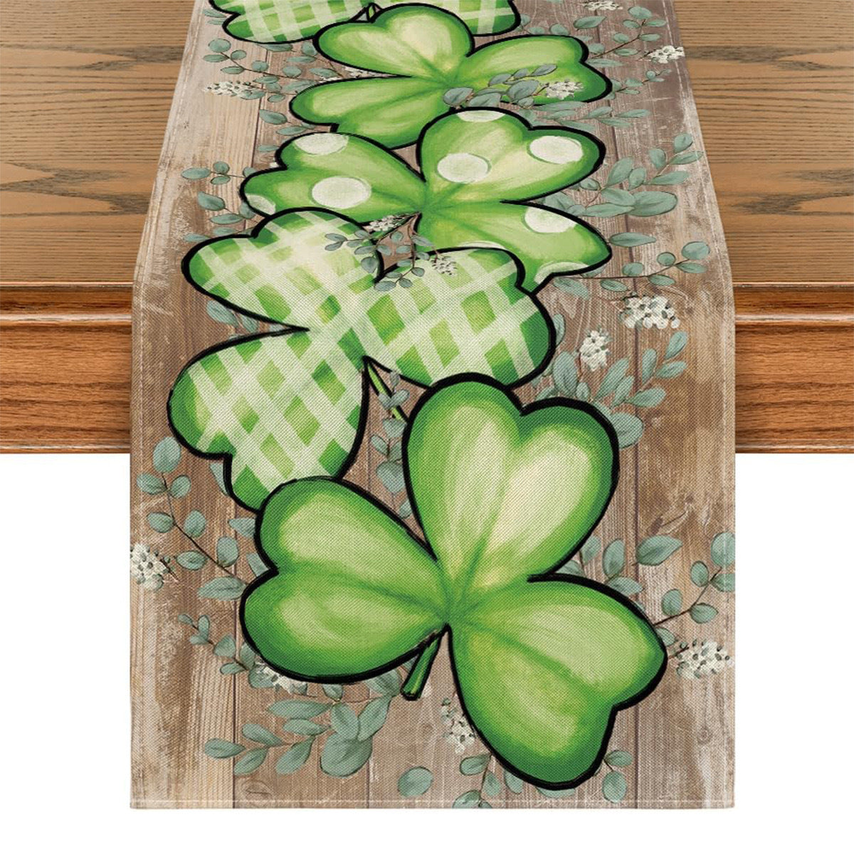 Lucky Four-Leaf Clover Table Runner - St. Patrick's Day Tablecloth Decoration