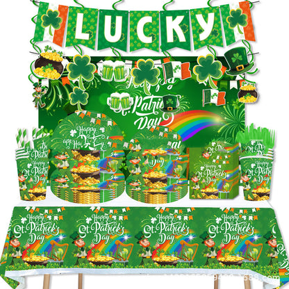 Complete St. Patrick's Day Party Kit - Lucky Clover Hat, Banner, Cups & Plates