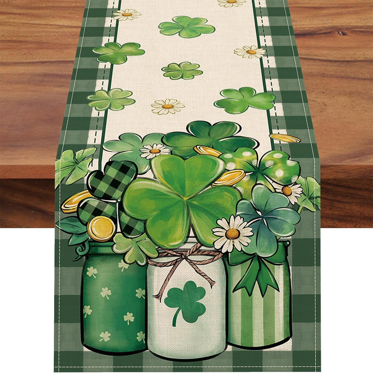 Lucky Four-Leaf Clover Table Runner - St. Patrick's Day Tablecloth Decoration
