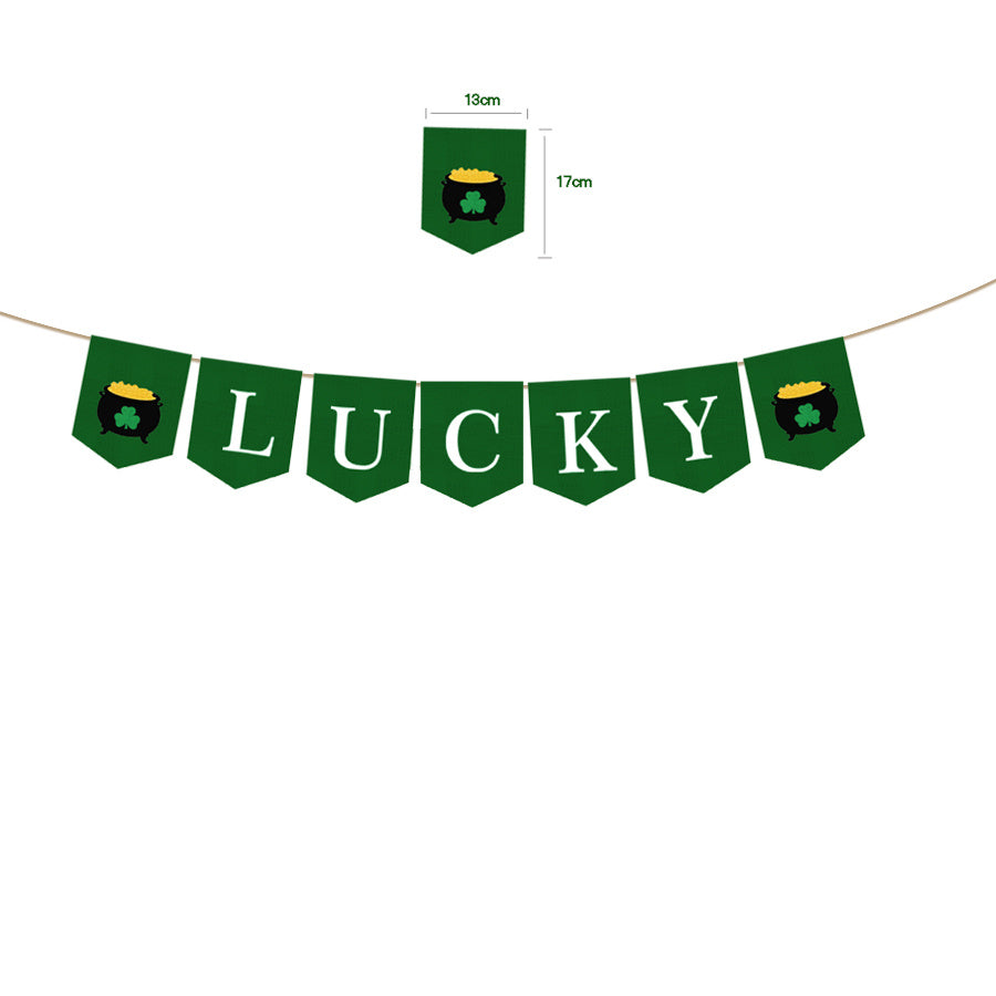 St. Patrick's Day Four Leaf Clover Lrish Festival Party Felt Banner Pull Flag