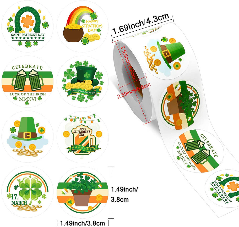 Lucky Four-Leaf Clover Sticker Roll - 500 Leprechaun Trap Sealing Stickers