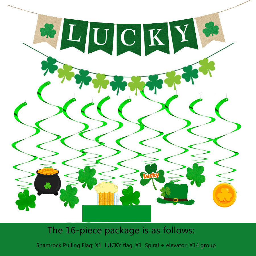 St. Patrick's Day Four Leaf Clover Lrish Festival Party Felt Banner Pull Flag