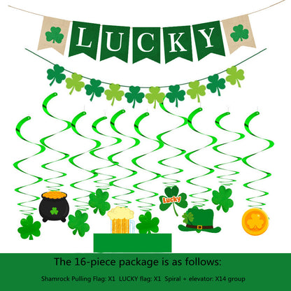 St. Patrick's Day Four Leaf Clover Lrish Festival Party Felt Banner Pull Flag