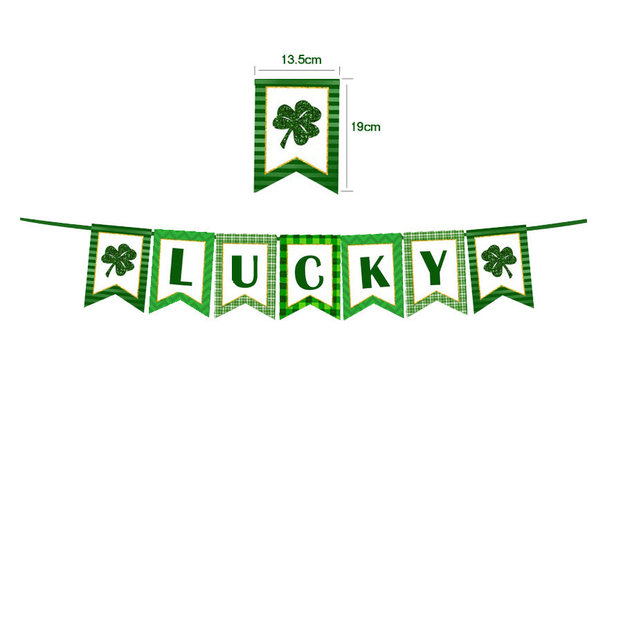 St. Patrick's Day Four Leaf Clover Lrish Festival Party Felt Banner Pull Flag