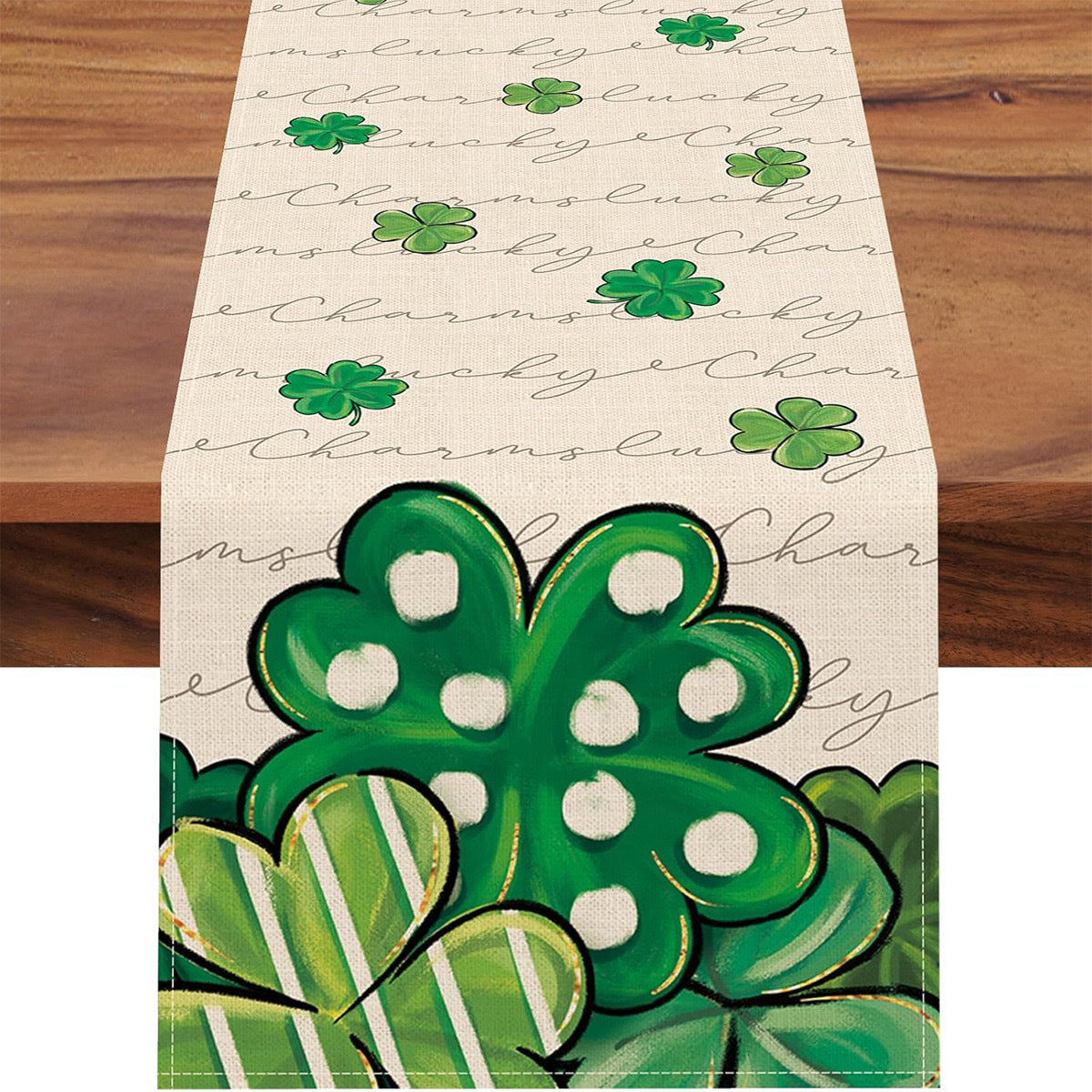 Lucky Four-Leaf Clover Table Runner - St. Patrick's Day Tablecloth Decoration