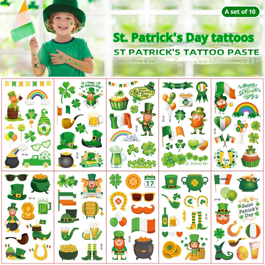 Kids St. Patrick's Day Temporary Tattoos - Fun Irish Cartoon Party Stickers