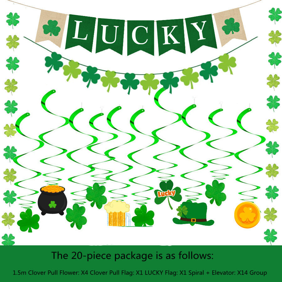 St. Patrick's Day Four Leaf Clover Lrish Festival Party Felt Banner Pull Flag