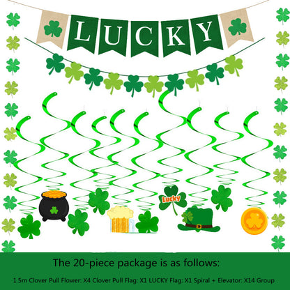 St. Patrick's Day Four Leaf Clover Lrish Festival Party Felt Banner Pull Flag