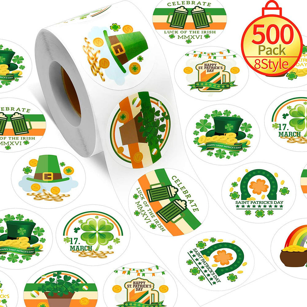 Lucky Four-Leaf Clover Sticker Roll - 500 Leprechaun Trap Sealing Stickers