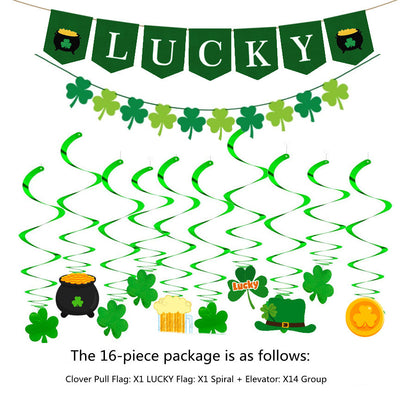 St. Patrick's Day Four Leaf Clover Lrish Festival Party Felt Banner Pull Flag