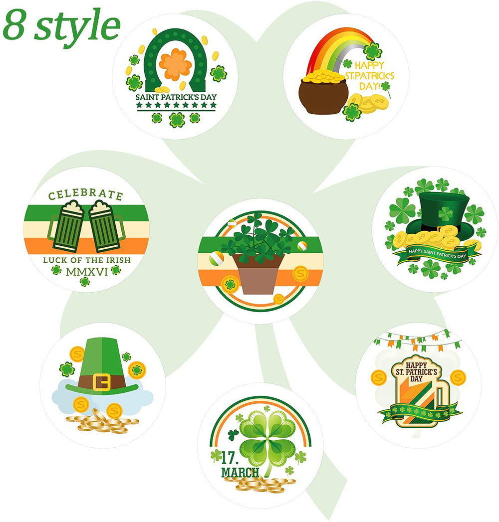 Lucky Four-Leaf Clover Sticker Roll - 500 Leprechaun Trap Sealing Stickers