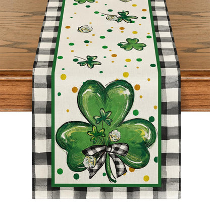 Lucky Four-Leaf Clover Table Runner - St. Patrick's Day Tablecloth Decoration