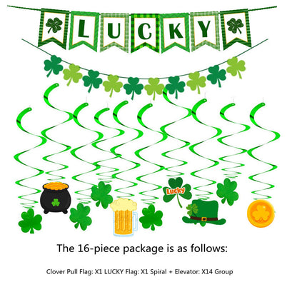 St. Patrick's Day Four Leaf Clover Lrish Festival Party Felt Banner Pull Flag