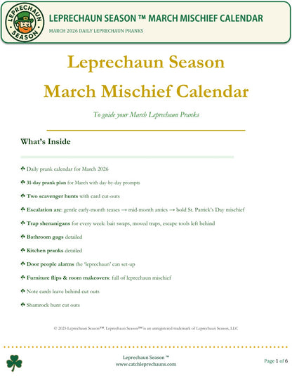 2026 Leprechaun March Mischief Calendar