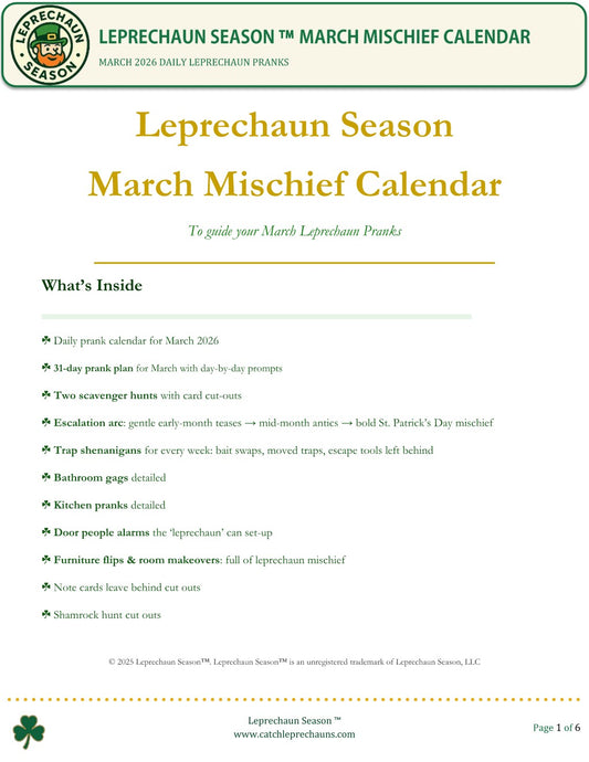 2026 Leprechaun March Mischief Calendar