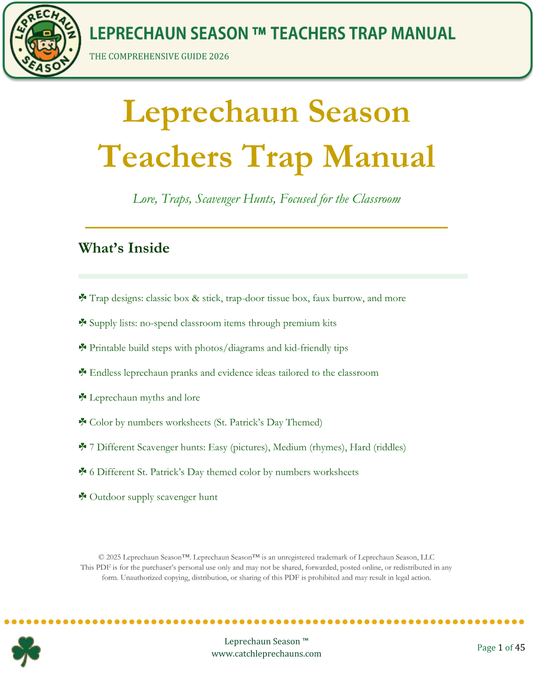 Classroom Leprechaun Trap Manual - Teacher's Complete Guide with Activities