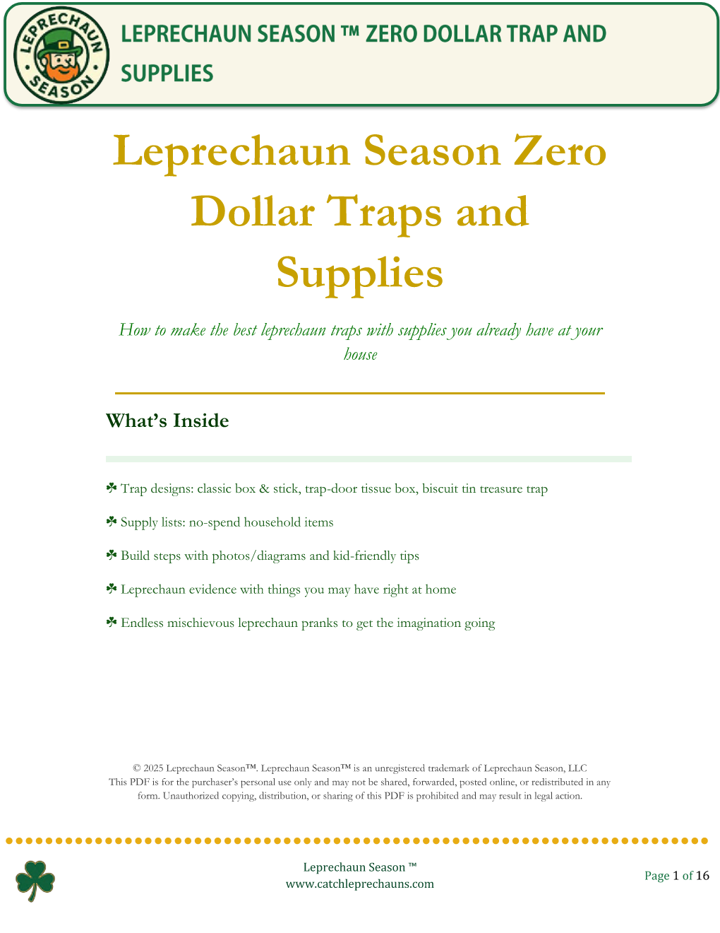 No-Spend Leprechaun Trap Manual - Household Items Only