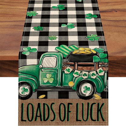 Lucky Four-Leaf Clover Table Runner - St. Patrick's Day Tablecloth Decoration
