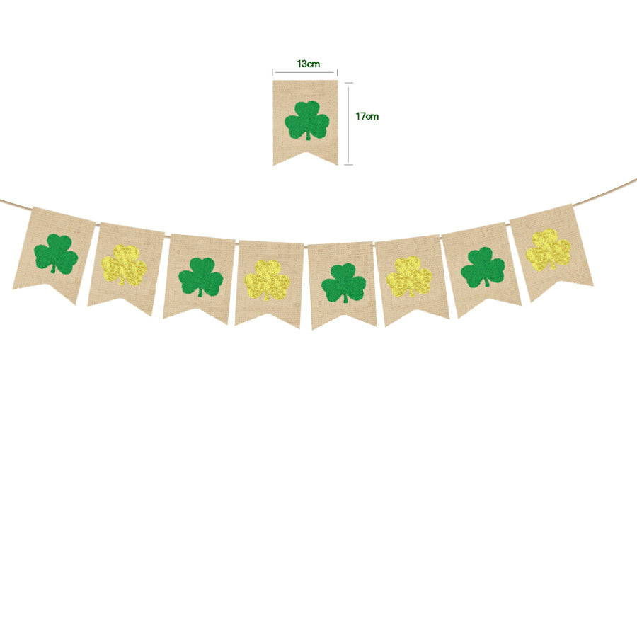 St. Patrick's Day Four Leaf Clover Lrish Festival Party Felt Banner Pull Flag