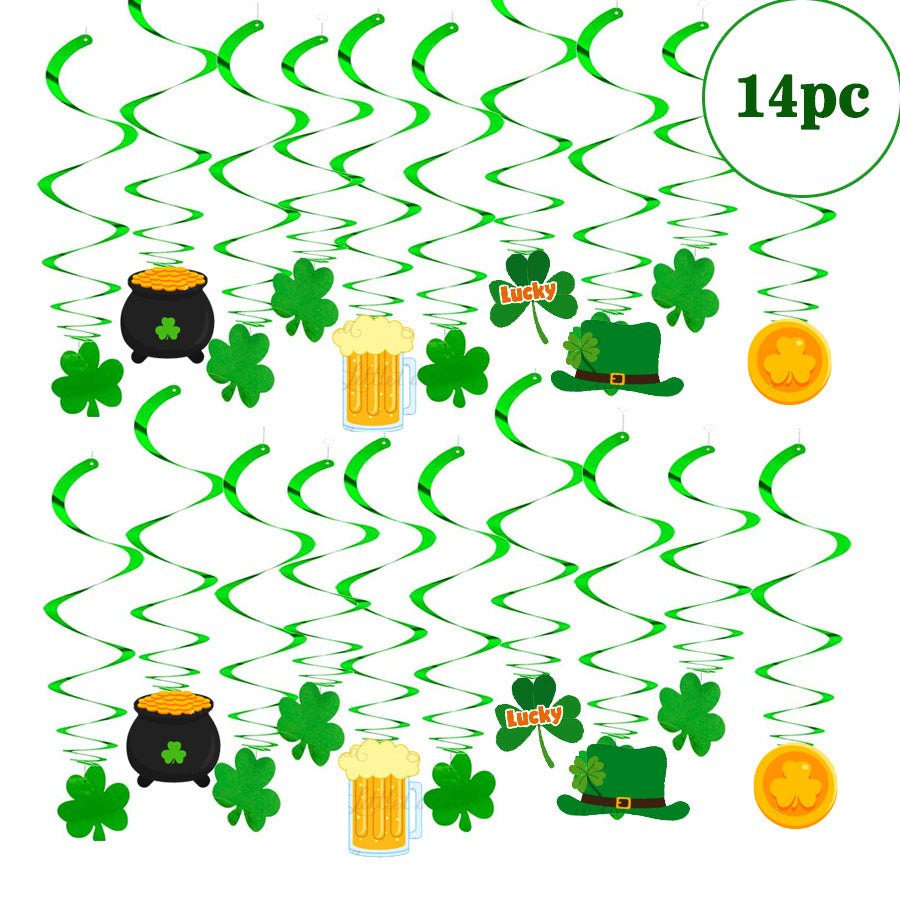 St. Patrick's Day Four Leaf Clover Lrish Festival Party Felt Banner Pull Flag