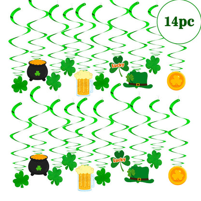St. Patrick's Day Four Leaf Clover Lrish Festival Party Felt Banner Pull Flag