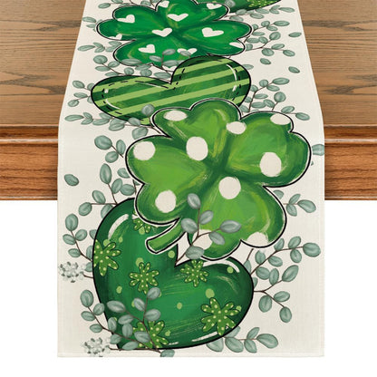 Lucky Four-Leaf Clover Table Runner - St. Patrick's Day Tablecloth Decoration