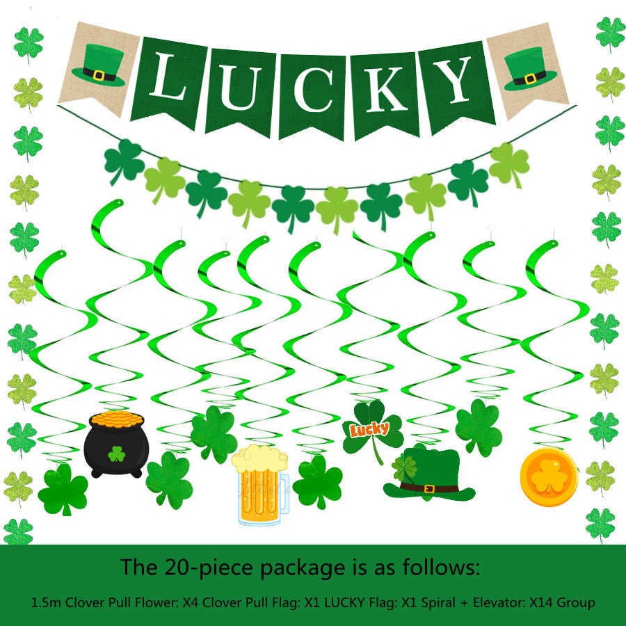 St. Patrick's Day Four Leaf Clover Lrish Festival Party Felt Banner Pull Flag