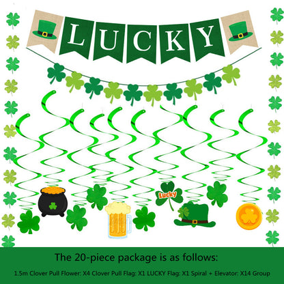 St. Patrick's Day Four Leaf Clover Lrish Festival Party Felt Banner Pull Flag