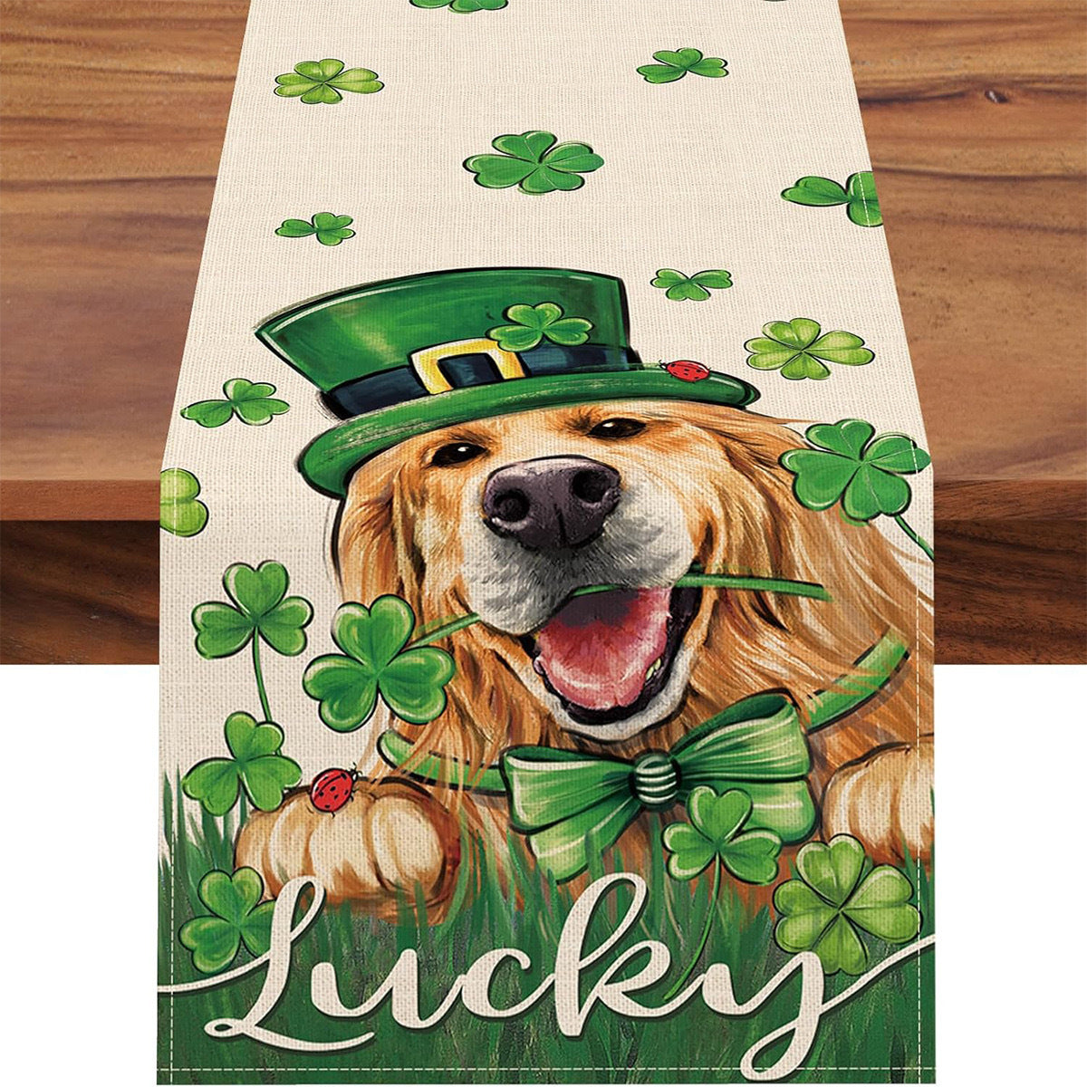 Lucky Four-Leaf Clover Table Runner - St. Patrick's Day Tablecloth Decoration