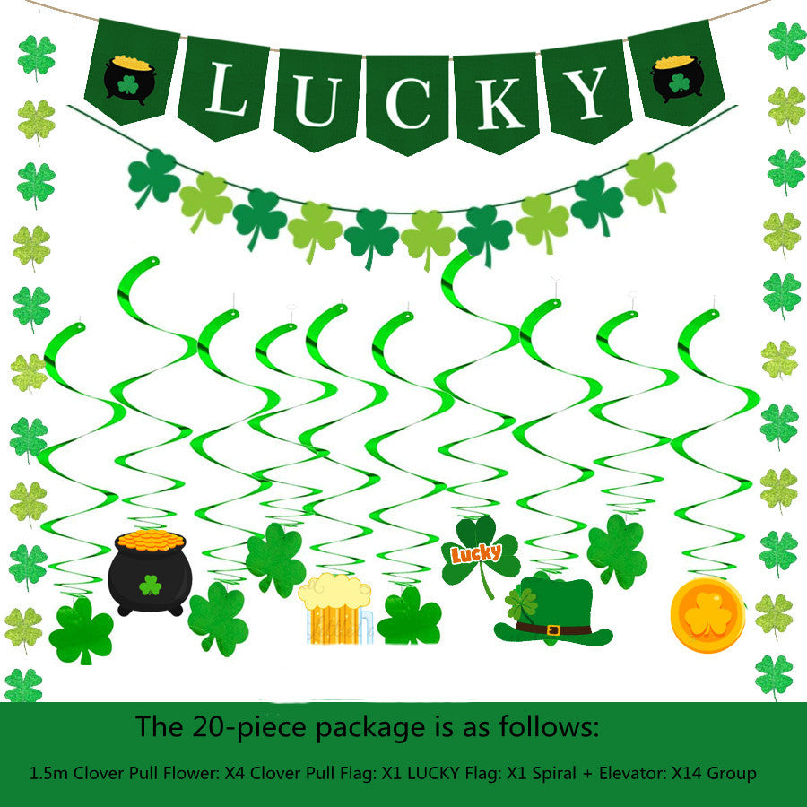 St. Patrick's Day Four Leaf Clover Lrish Festival Party Felt Banner Pull Flag