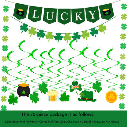St. Patrick's Day Four Leaf Clover Lrish Festival Party Felt Banner Pull Flag