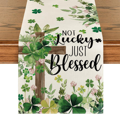Lucky Four-Leaf Clover Table Runner - St. Patrick's Day Tablecloth Decoration