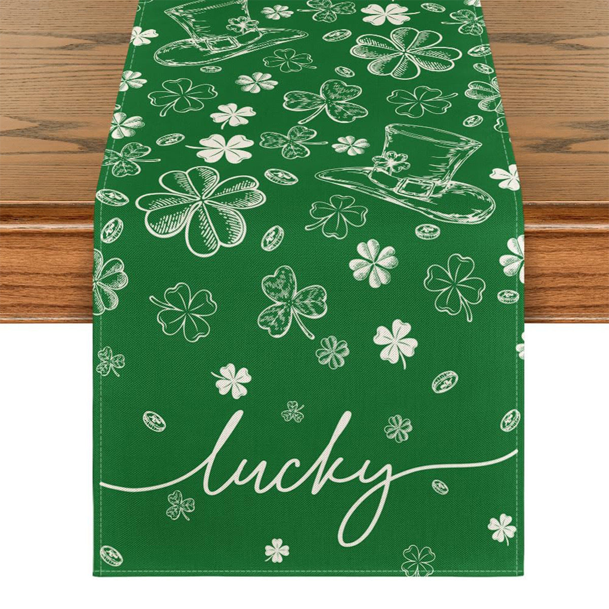 Lucky Four-Leaf Clover Table Runner - St. Patrick's Day Tablecloth Decoration