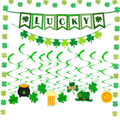 St. Patrick's Day Four Leaf Clover Lrish Festival Party Felt Banner Pull Flag