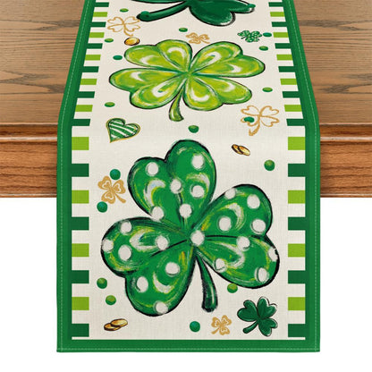 Lucky Four-Leaf Clover Table Runner - St. Patrick's Day Tablecloth Decoration